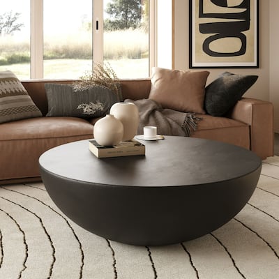 Modrest Bronte Modern Black Concrete Round Coffee Table