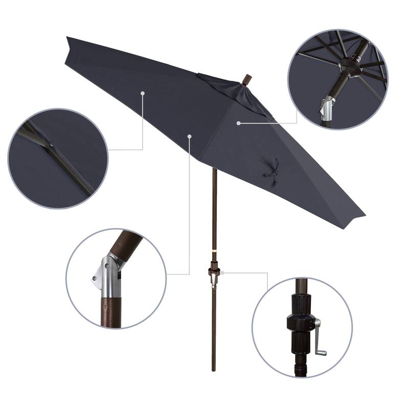 California Umbrella 9' Rd Golden State Series Patio Umbrella Bronze Aluminum Frame Crank Lift Collar Tilt Sunbrella