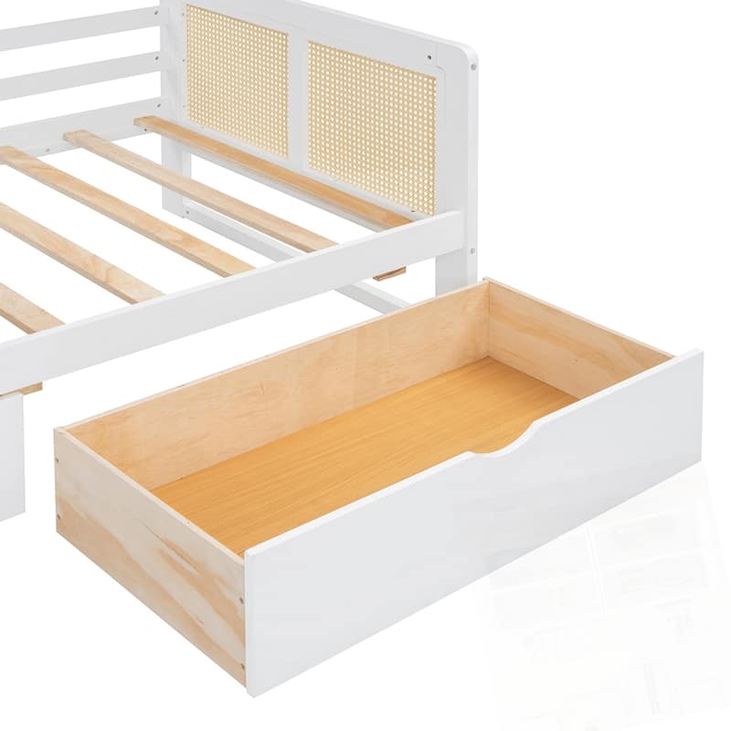 Wooden Daybed With 2 Drawers and All-in-One Cabinet and Shelf