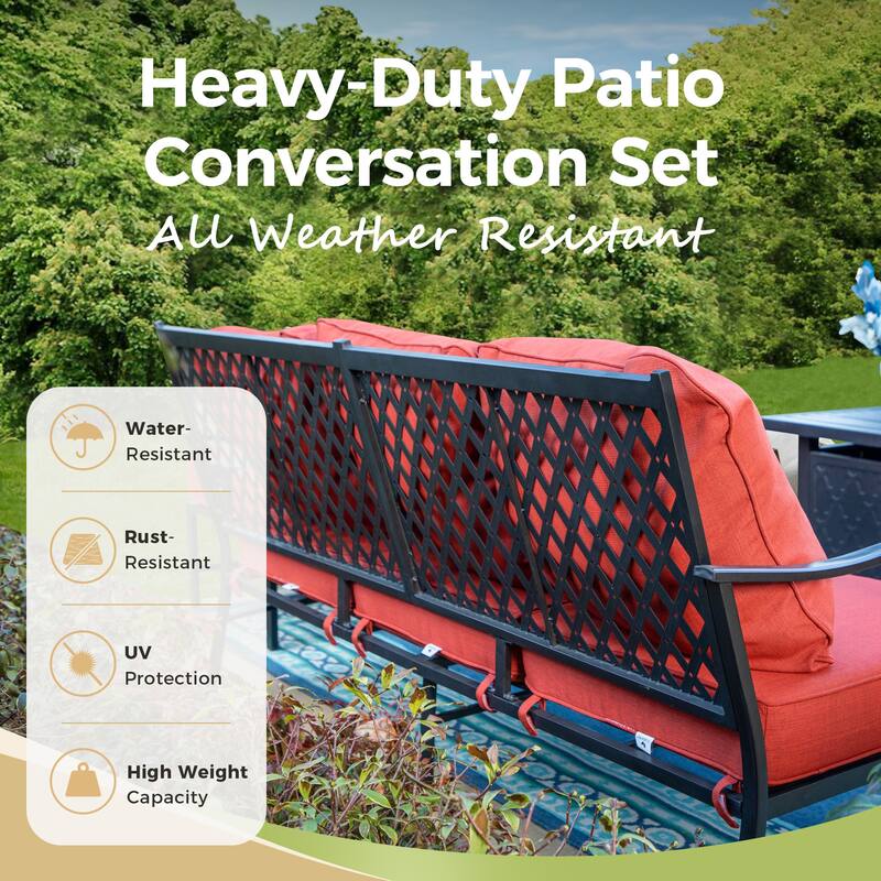 MAISON ARTS 6/7-Piece Patio Conversation Sets, Sofa Set with 2/4 x Single Chairs, 1 x 3-seater Sofa and Coffee Table/Ottomans