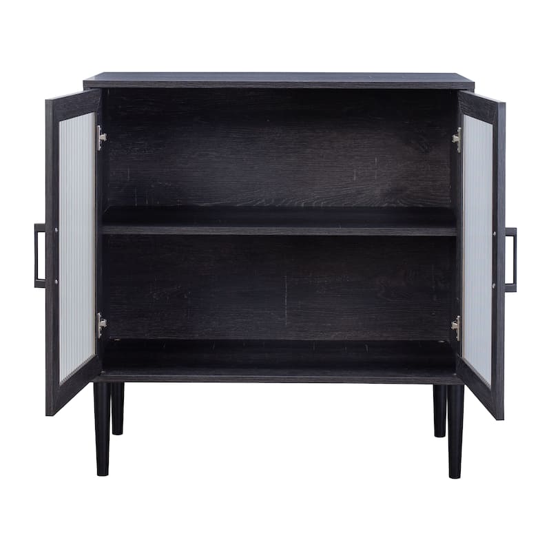 Ethan 2 Fluted Glass Door Compact Sideboard Buffet with Shelves
