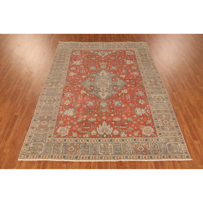 Hand Knotted Oriental 100% Wool Carpet Traditional Medallion Oranges & Rust Tabriz Area Rug - 10' 6'' X 7' 10''