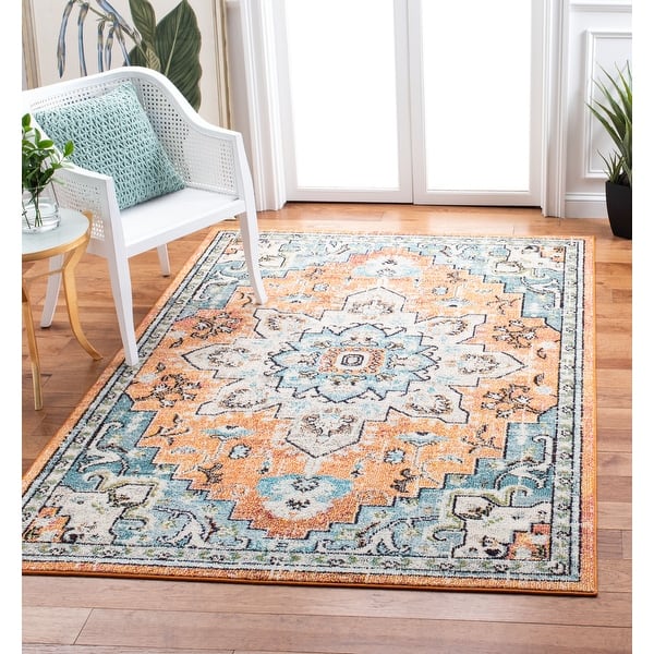 slide 97 of 111, SAFAVIEH Madison Diederike Boho Medallion Distressed Rug 10' x 14' - Orange/Teal