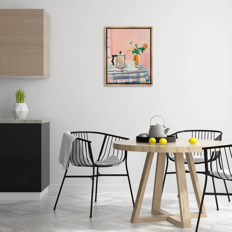 Stupell Pink Retro Kitchen Table Framed Floater Canvas Wall Art Design By Arlington Prints