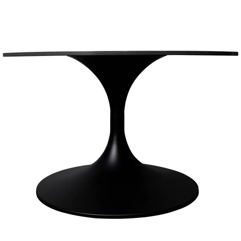 LeisureMod Verve 24" Round Coffee Table with Sintered TableTop and Black Steel Base for Living & Bedroom