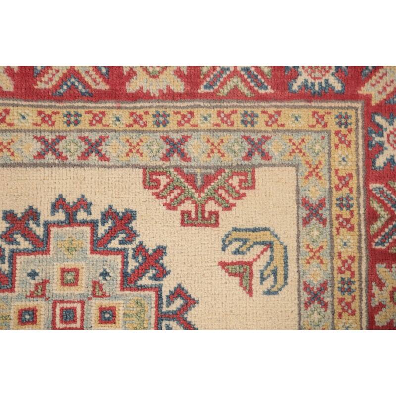 Geometric Kazak Foyer Rug Hand-Knotted Oriental Wool Carpet - 2'9" x 4'3"