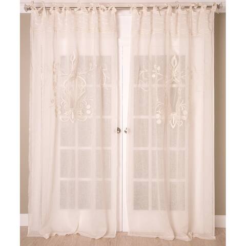 India's Heritage Linen Sheer Embroidery - Single Curtain Panel