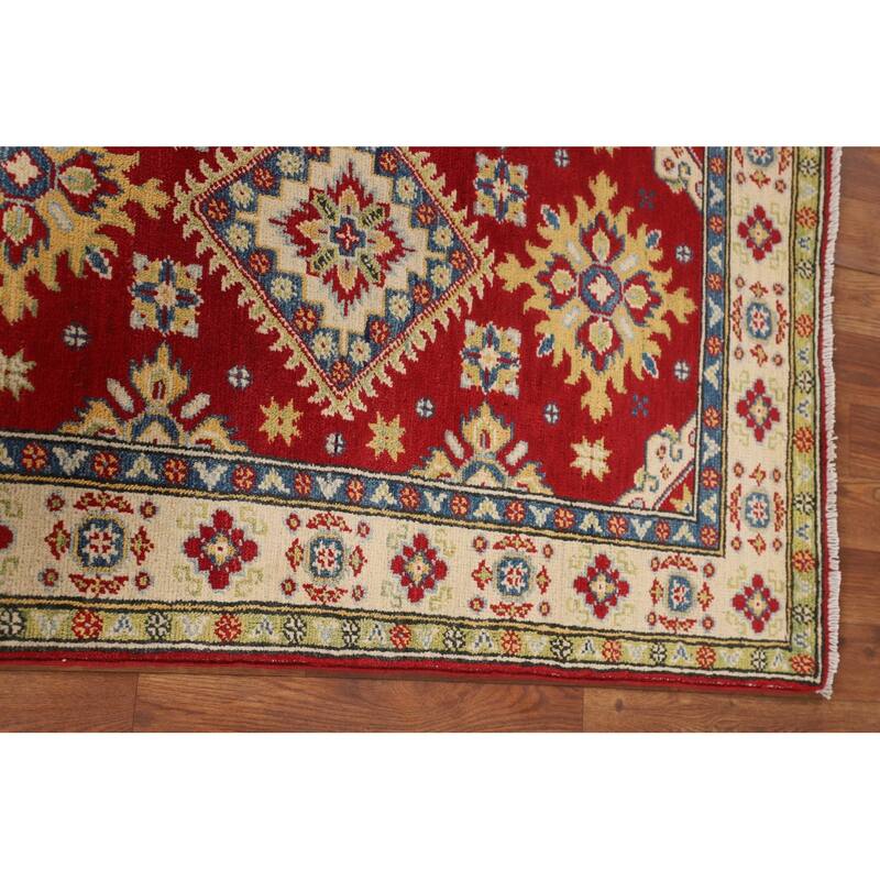 Geometric Red Kazak Accent Rug Handmade Home Decor Wool Carpet - 2'7" x 3'10"