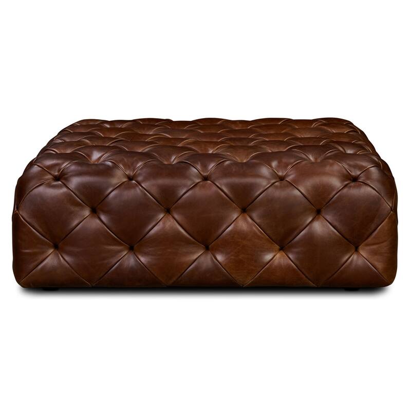 Poly & Bark Turin Leather Ottoman in Cognac Tan
