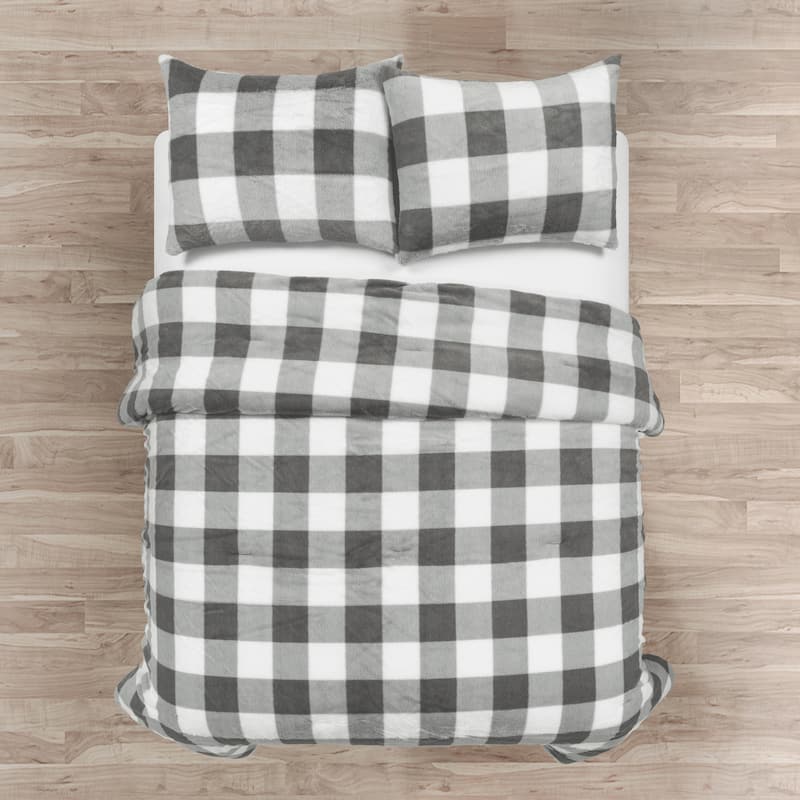 Lush Decor Plaid Ultra Soft Faux Fur Light Weight All Season Comforter