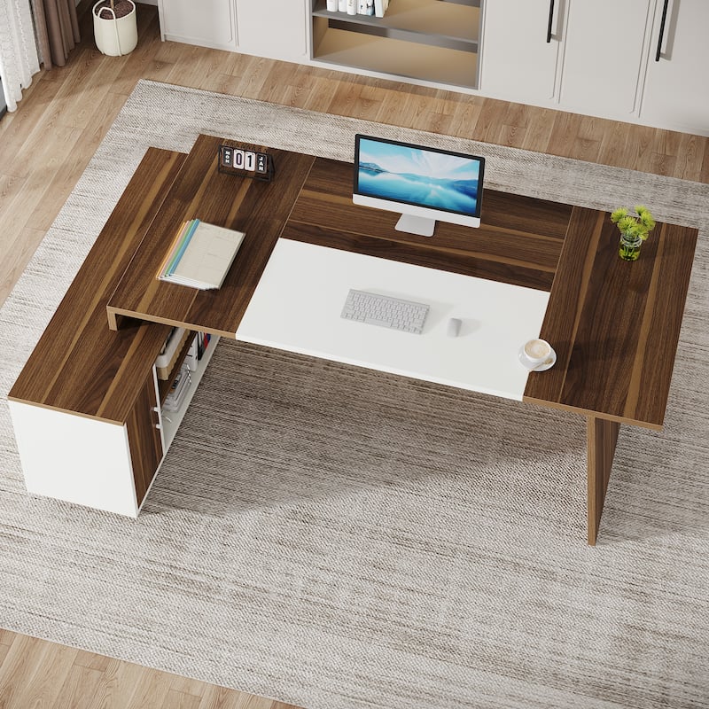 78-Inch L-Shaped Executive Desk with File Cabinet for Home Office
