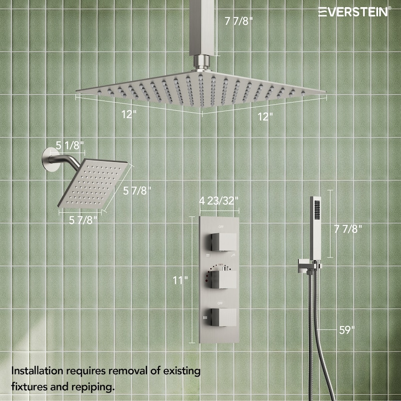 12" and 6" Dual Shower Heads With Themostatic Rough in-Valve