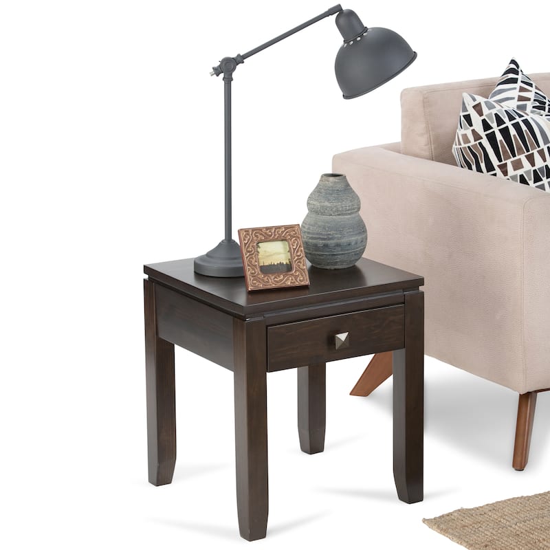 WYNDENHALL Essex Solid Wood 18-inch Square 1-drawer End Table - Mahogany Brown