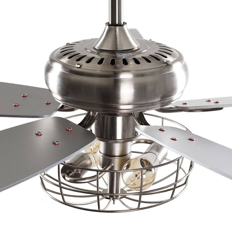 Industrial 5-Blade Brushed Nickel Caged Ceiling Fan with Remote - 52 Inches