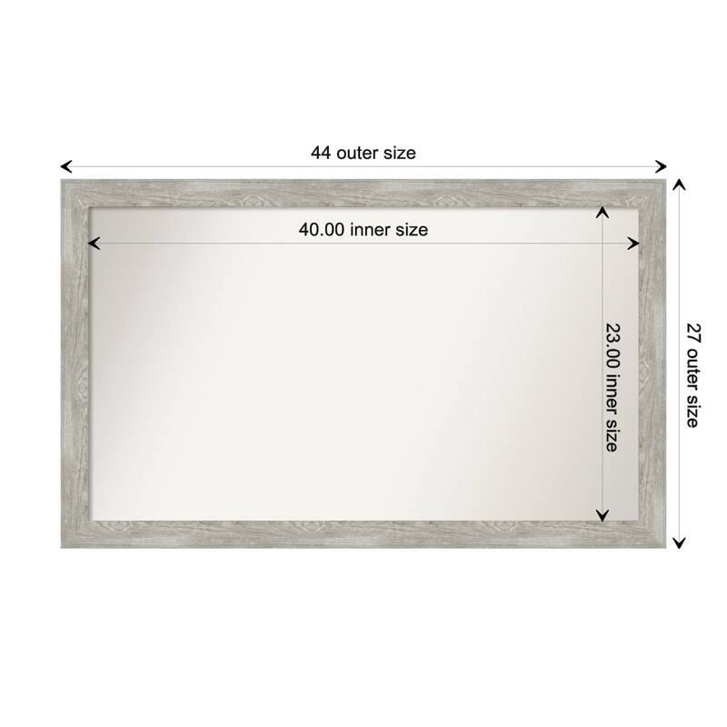 Dove Greywash Narrow Framed Non-Beveled Custom Wall Mirror, Bathroom Vanity Mirror - Outer Size: 43.5 x 26.5
