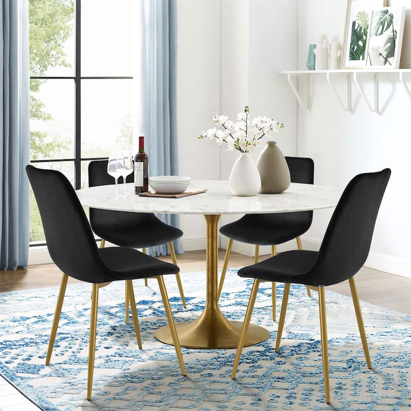 Velvet Upholstered Gold Frame Dining Chair Side Chair , Set of 4 - 34"x18"x18" - Black