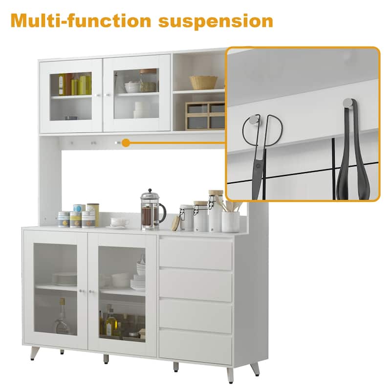 63'' Wide Tempered Glass Door Storage Equipped Sideboards & Buffets