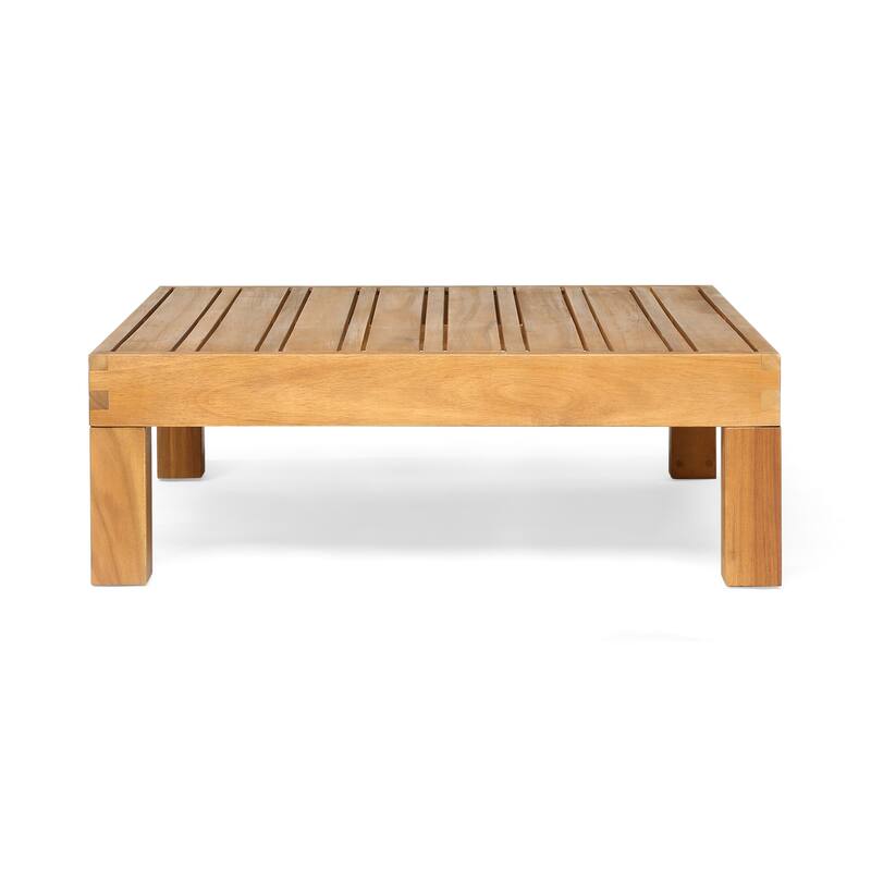 Oana Outdoor Acacia Wood Left Arm Loveseat and Coffee Table Set with Cushion by Christopher Knight Home