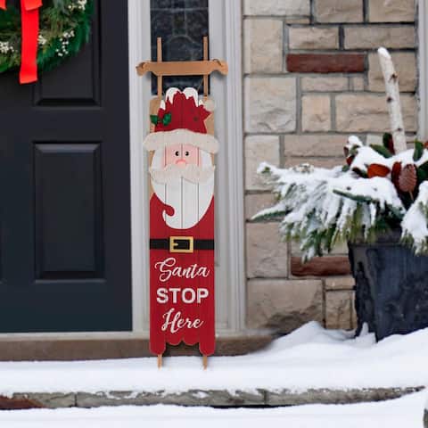 Glitzhome 42"HWooden Christmas Sleigh Snowman Or Santa Porch Sign