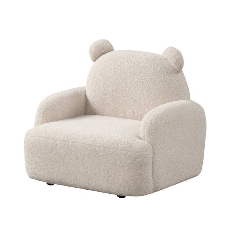 Raye Bear Shaped Kids Armchair with Black Legs, Beige Teddy Velvet