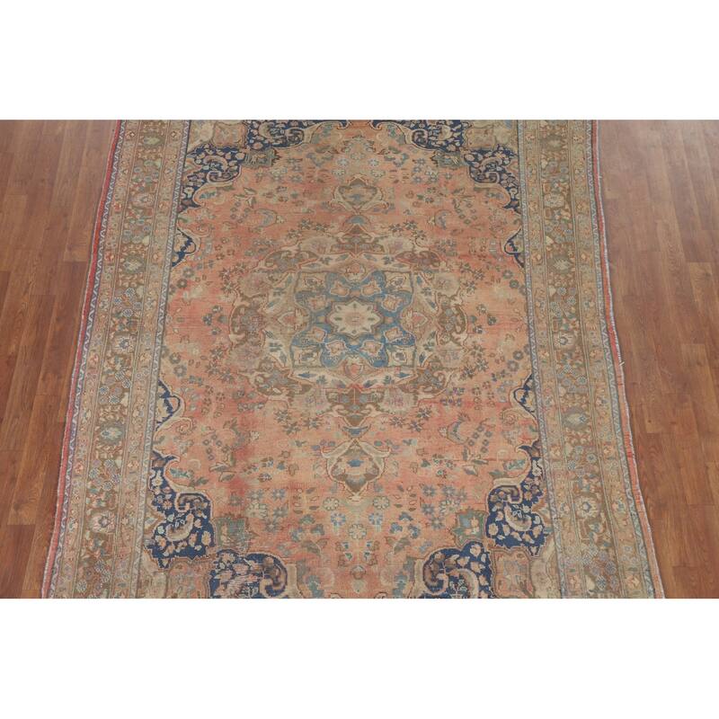 Hand Knotted Oriental 100% Wool Carpet Traditional Medallion Coral Mashad Area Rug - 9' 3'' X 6' 1''