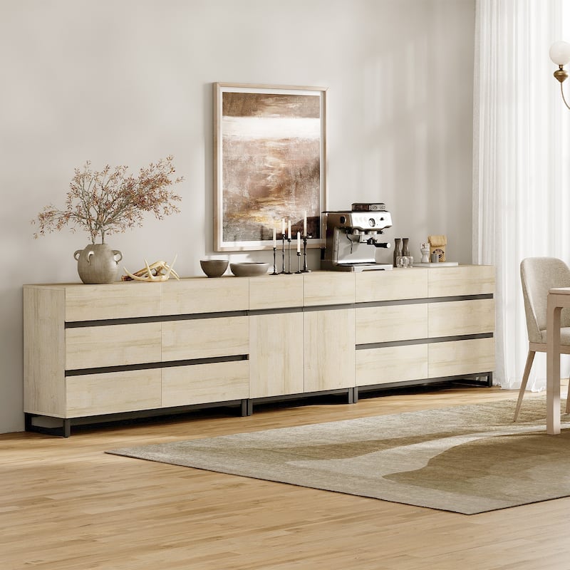 WAMPAT Modern Sideboard with Adjustable Shelves, 3 in 1 Storage Cabinet with Glass Doors, Coffee Bar Cabinet for Kitchen