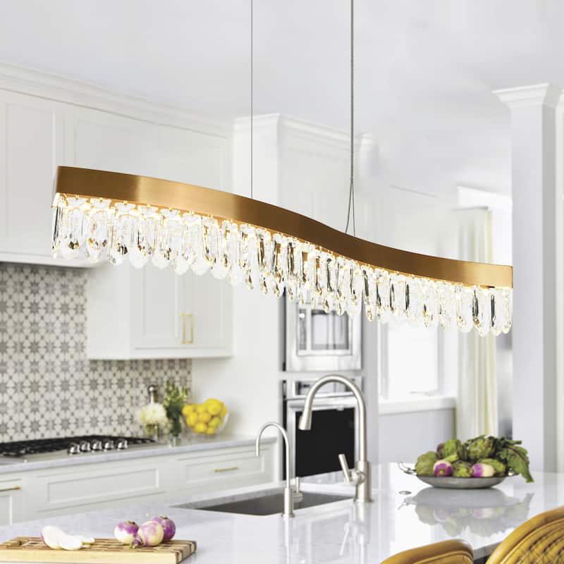 Modern Gold Glam LED Crystal Chandelier Kitchen Island Lights