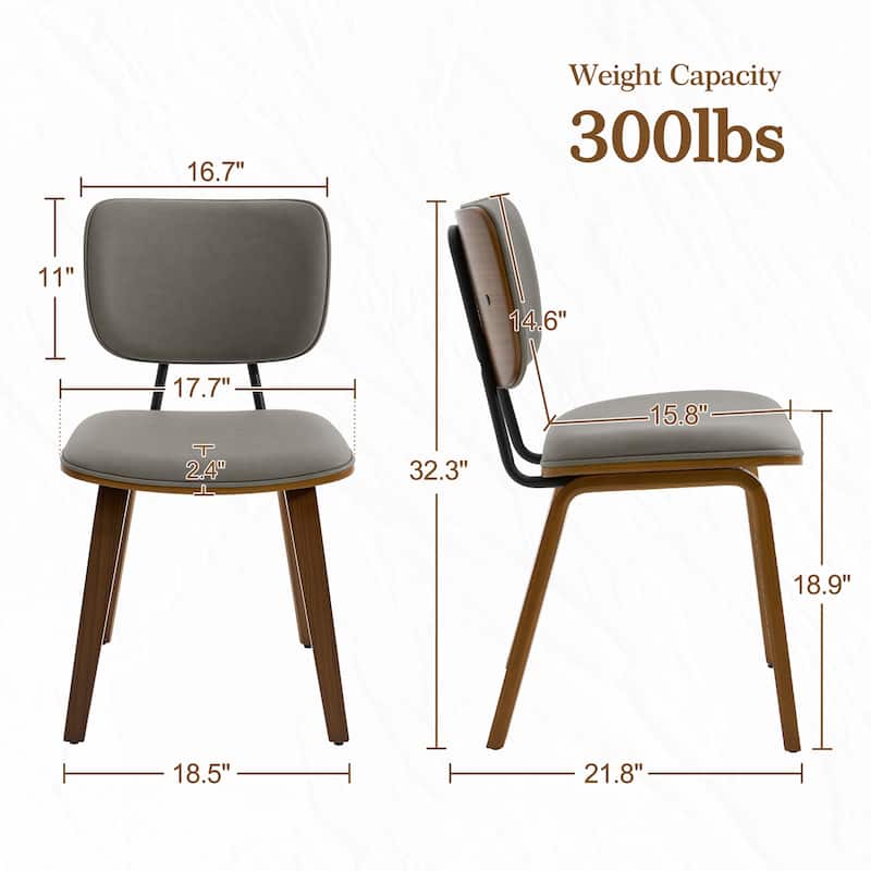 Faux Leather Upholstered Dining Chairs Set of 2/4 with Wood Legs - 32.3"H x 18.5"W x 21.8"D