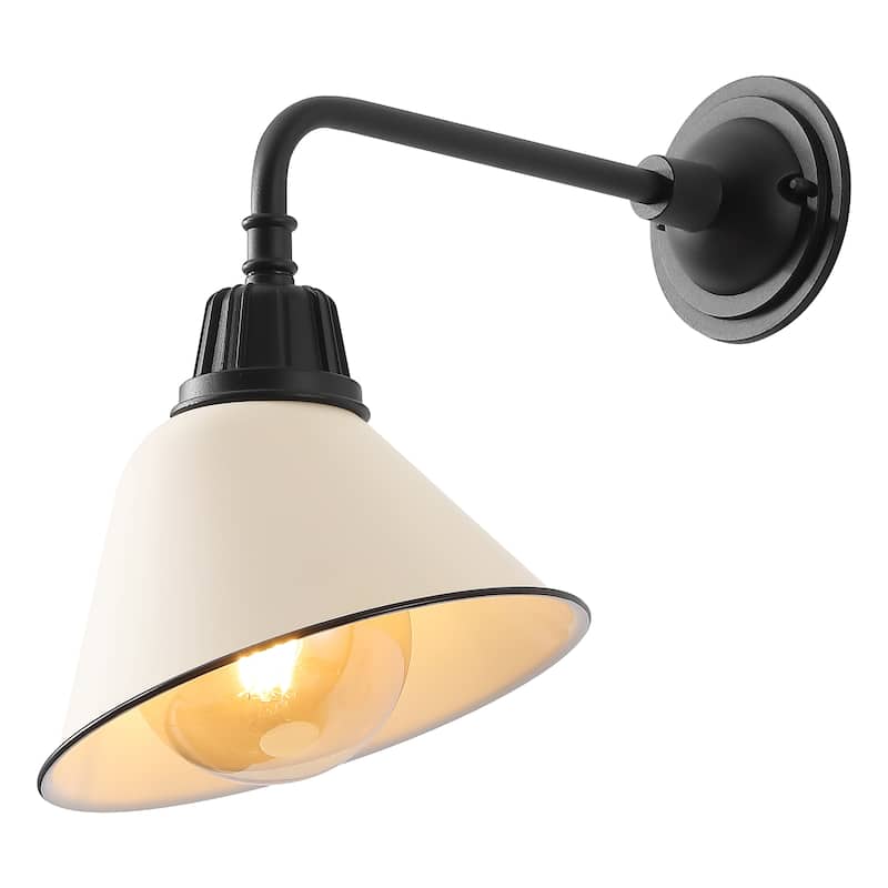 Aurora 9.63" 1-Light Farmhouse Industrial Indoor/Outdoor Iron LED Gooseneck Arm Outdoor Sconce, by JONATHAN Y - 9.63 - Matte Almond/Black