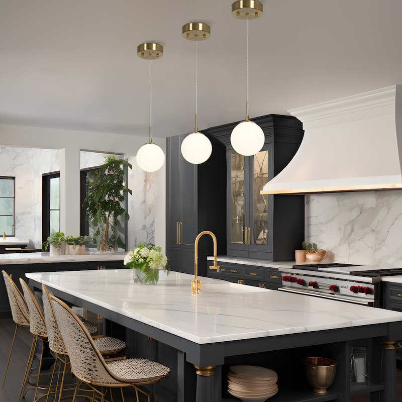 Modern 1-Light Gold LED Pendant Lights Globe Glass Kitchen Island Lights for Dining Room - 4.7" D x 8.5" H