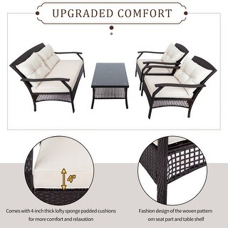Outdoor Backyard Conversation Set 4 Piece Wicker Chairs Set w/ Table ...