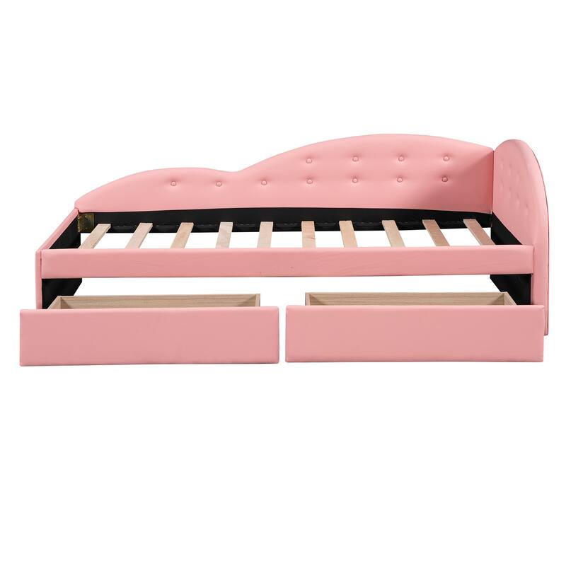 Twin Size PU Upholstered Tufted Daybed with Two Drawers