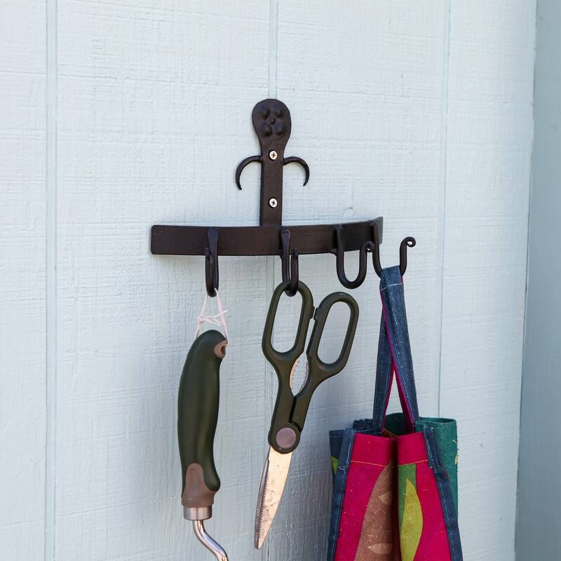 Achla Designs Wall Bracket With 4 Hooks, 10 Inch Wide, Black Powder Coat Finish