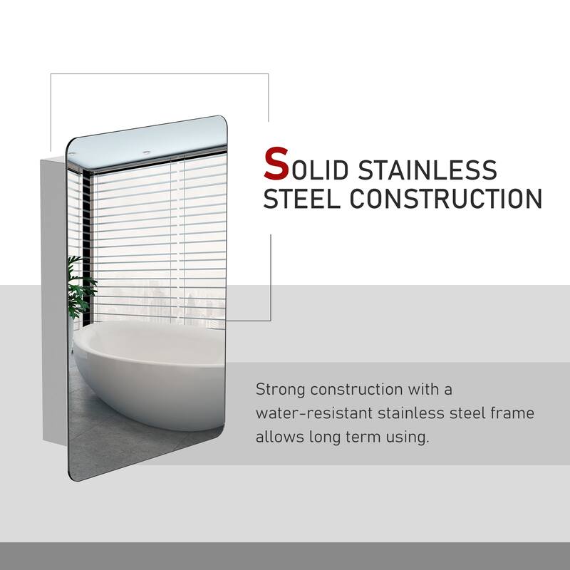 Silver Stainless Steel Wall-Mount Mirror Cabinet with Sliding Door Shelves - 18" W x 4.75" D x 26" H