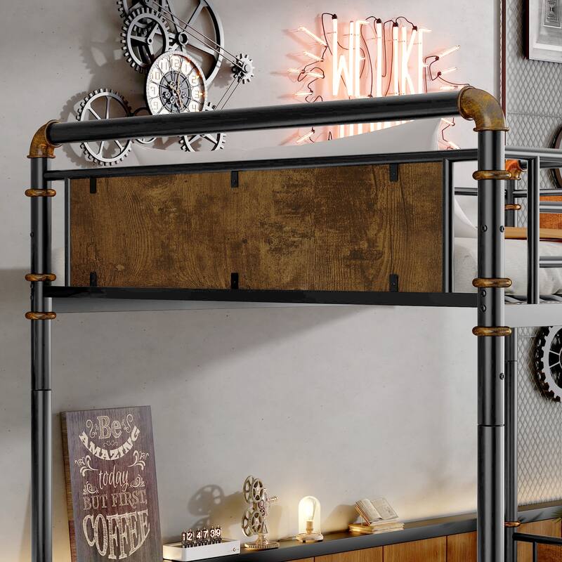 Industrial Detachable Twin XL Metal Bunk Bed with Safety Guard Rails, Black