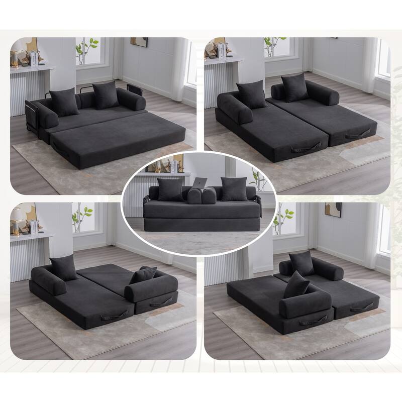 HOMEFUN Corduroy Upholstered Modern Comfort Foldable Compressible Sofa Bed with Sturdy Metal Frame - Black