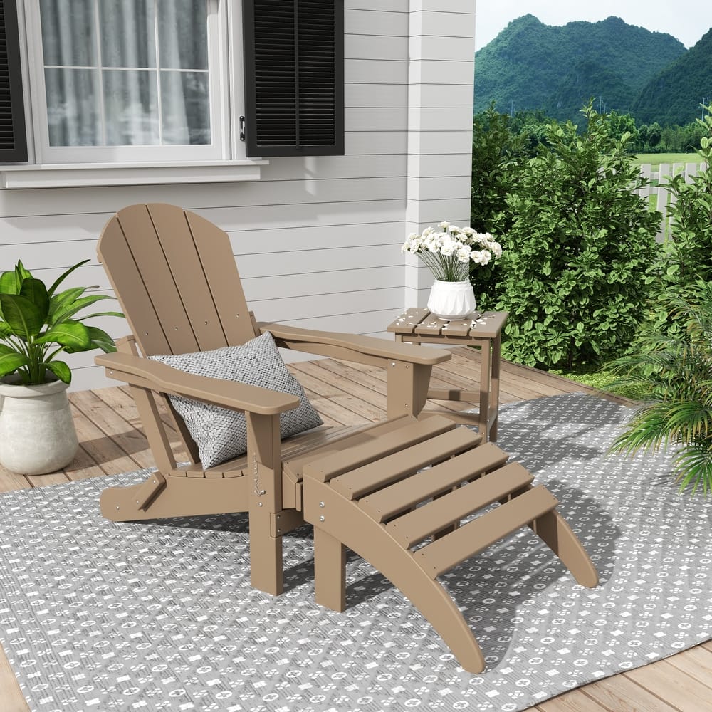 Laguna Hdpe All Weather Outdoor Patio Foldable Adirondack Chair With Ottoman And Side Table (3-Piece Set)