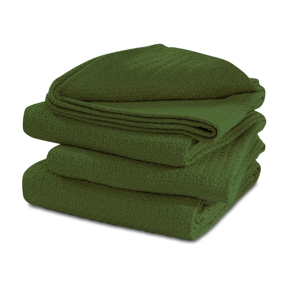 100% Cotton Basket Weave Thermal Bed Blanket Breathable Soft Layering All Season Medium Weight