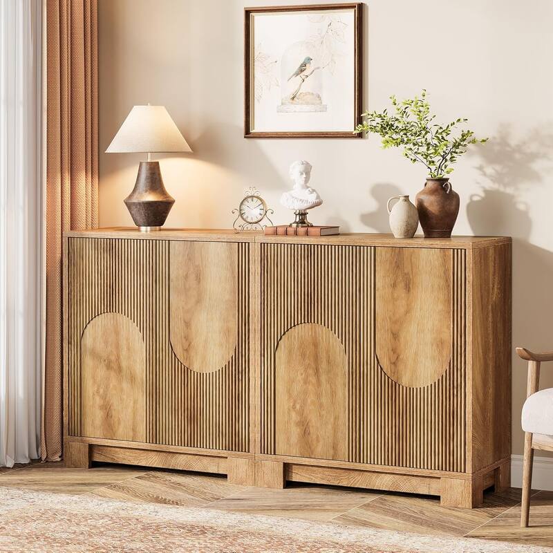 57.5" Modern Sideboard Buffet Cabinet with Push-to-Open Doors Set of 2 - Brown