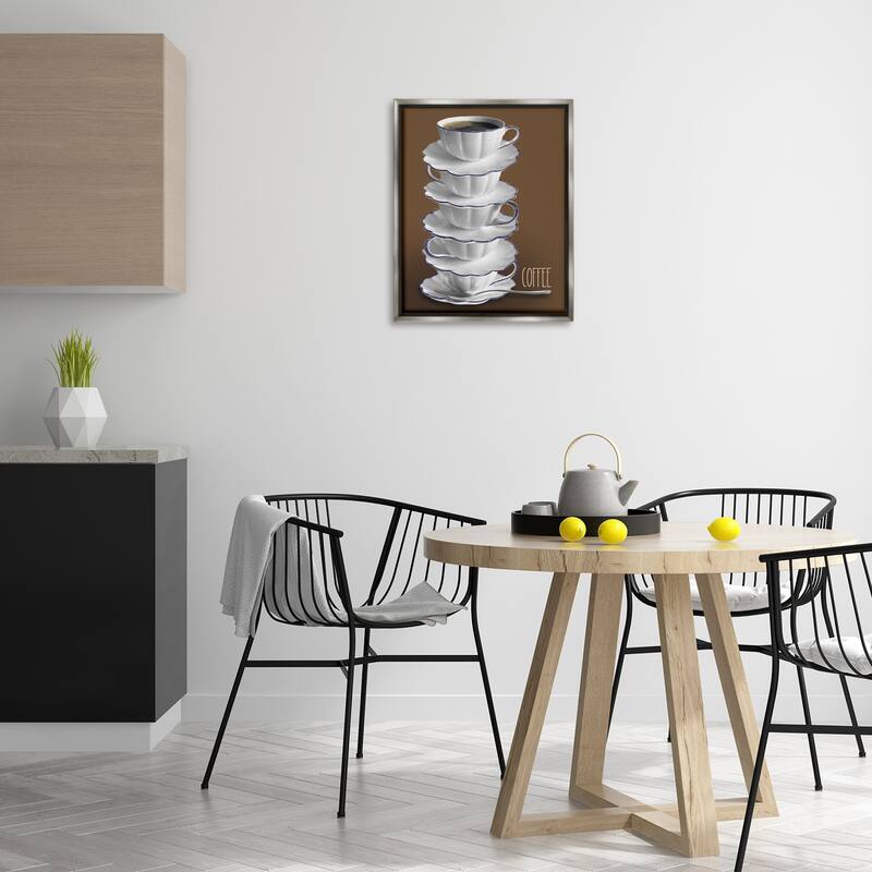 Stupell Stacked Teacups with Coffee Framed Floater Canvas Wall Art Design By Matthew Piotrowicz