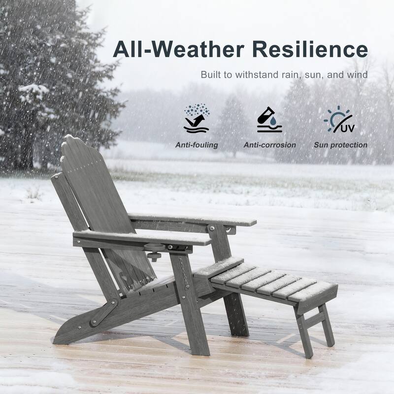 3-Position Adjustable Folding Adirondack Chair W/ Ottoman for Outdoor