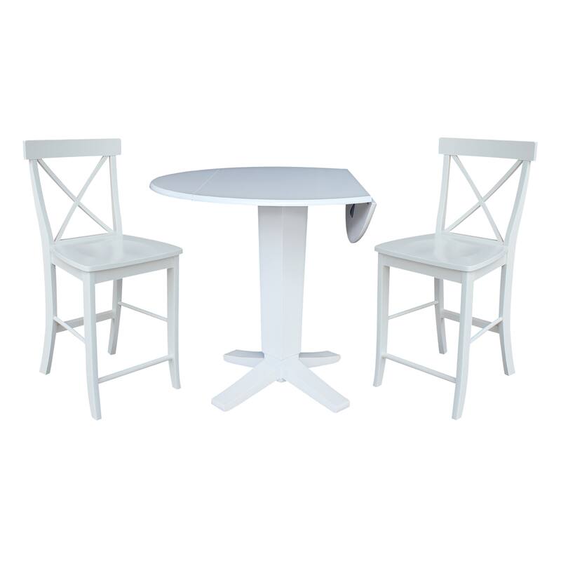 42 in Round Drop Leaf Counter Height Dining Table with Stools in White