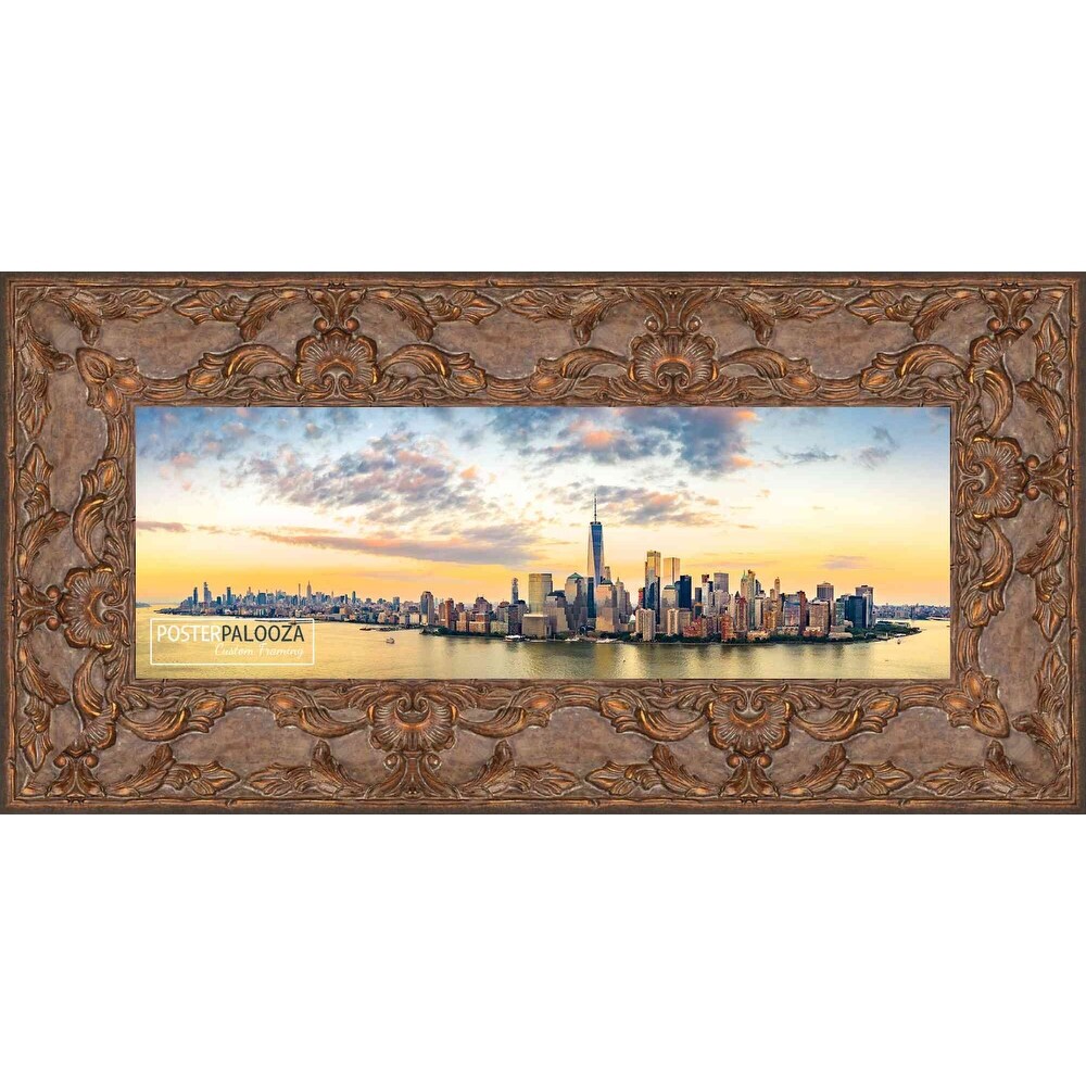 13.5x40 Traditional Antique Gold Complete Wood Panoramic Frame with UV Acrylic, Backing, & Hardware