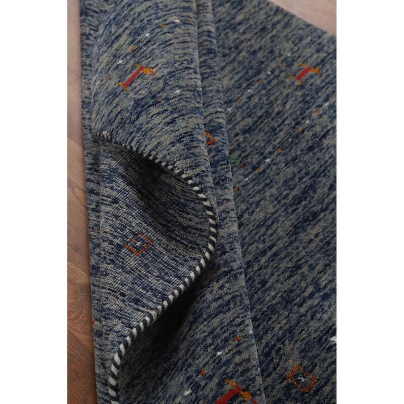 Hand Knotted Oriental 100% Wool Carpet Tribal Animal Pictorial Navy Blue & Blues Gabbeh Area Rug - 5' 10'' X 3' 11''