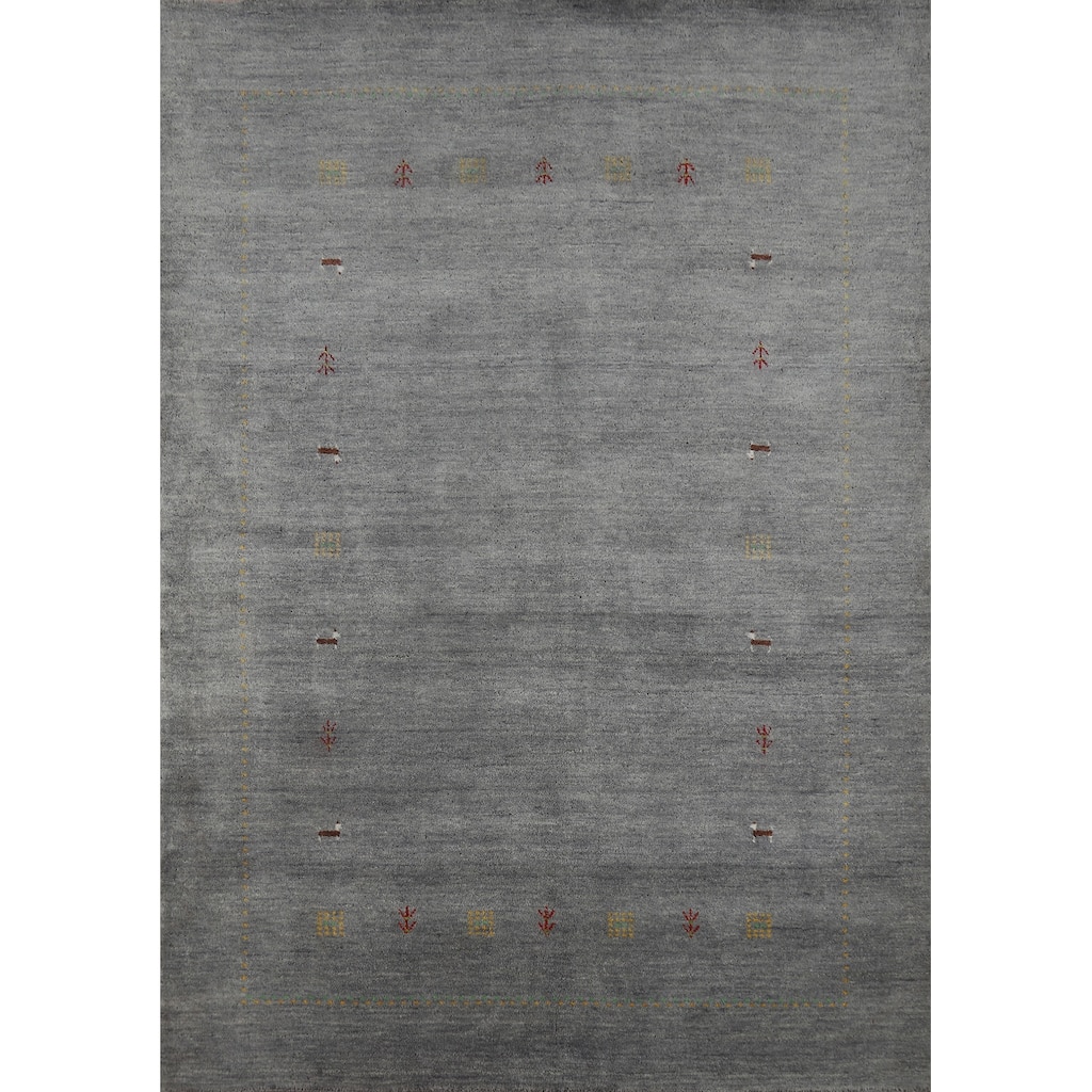 Hand Knotted Oriental 100% Wool Carpet Tribal Animal Pictorial Greys & Charcoal Gabbeh Area Rug - 7' 9'' X 5' 9''