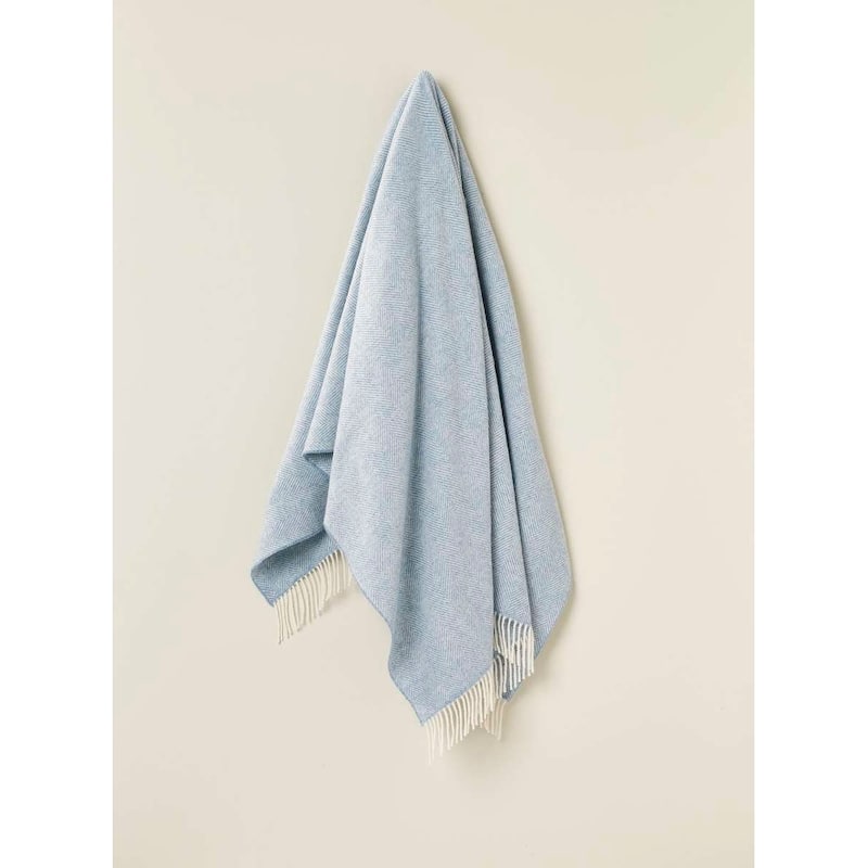 Merino Lambswool Throw Blanket - Herringbone Pattern, Made in England