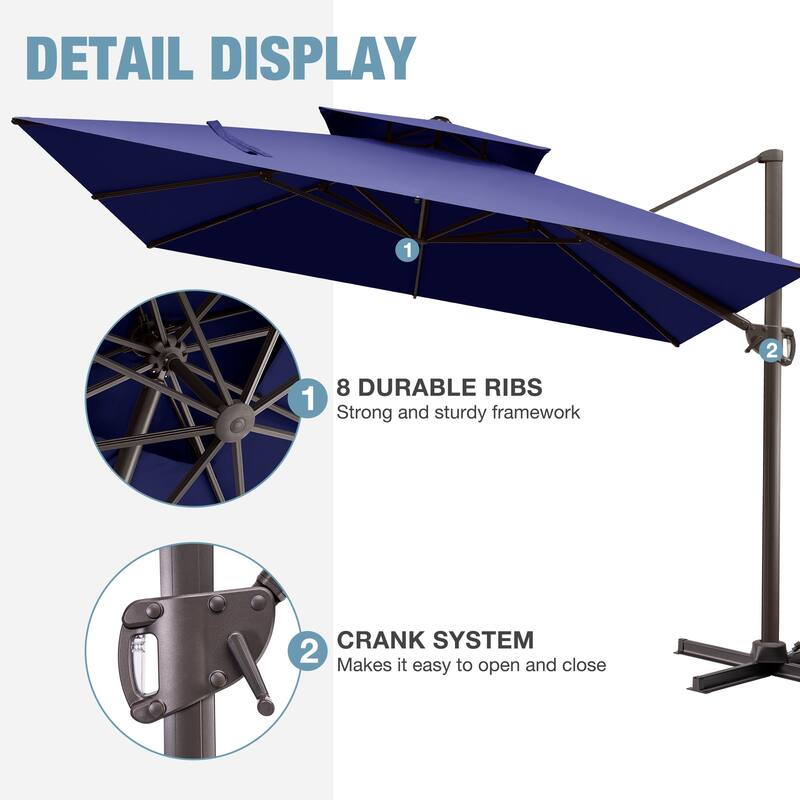 11 FT Square Outdoor Patio Double Top Cantilever Umbrella with Rod Base