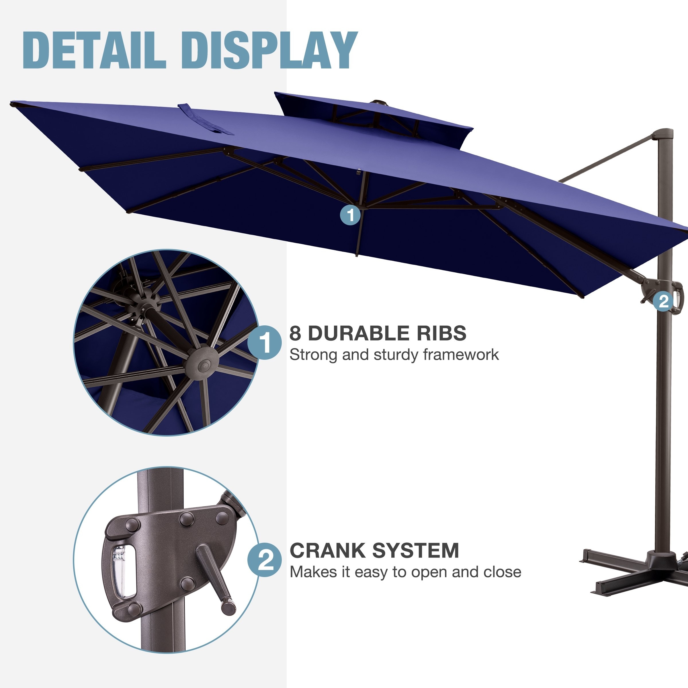 abba patio 11 cantilever umbrella 10FT Vienna Offset Patio Outdoor Umbrella with 360 Rotation Design and Easy Tilt Adjustment UV 50+ Protection 8 Ribs for Backyard Garden Deck Pool Patio, Brown Crafted with a robust steel pole and ribs 10 Feet Cantilever Offset Umbrella