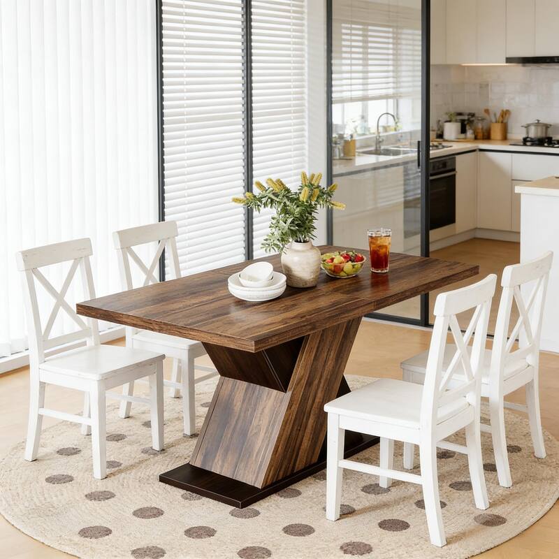 Wood Coffee Table, Kitchen Table for 4-6 People, Dining Table Greeting Table with X Shaped Base