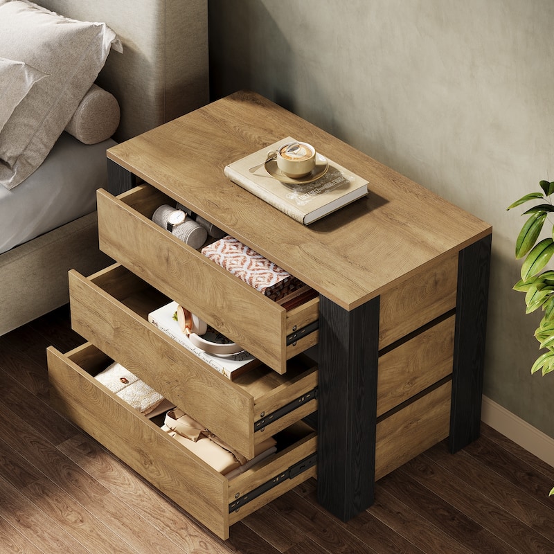 Nightstand with 3 Drawers for Bedroom